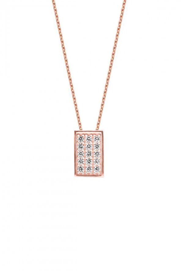 Swarovski Taşlı Dikdörtgen Model Gümüş Rose Zirconia Kolye - 4