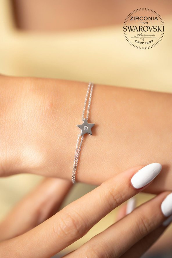 Swarovski Taşlı Yıldız Model Gümüş Zirconia Bileklik - 2