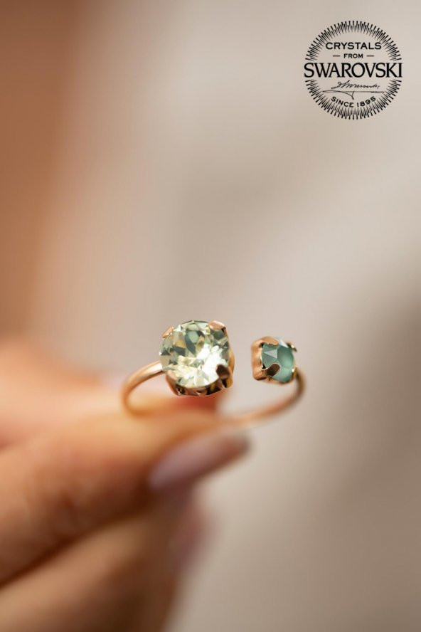 Swarovski Taşlı Çift Taş Model Rose Kaplama Gümüş Crystal Yüzük - 3