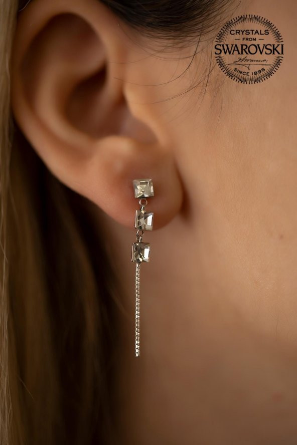 Swarovski Taşlı Üç Taş Model Gümüş Crystal Küpe