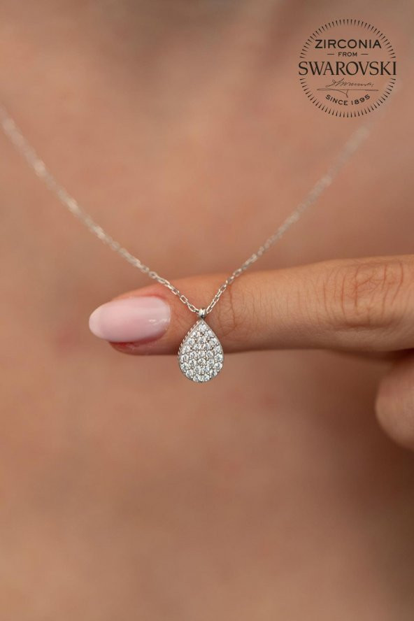 Swarovski Taşlı Damla Model Gümüş Zirconia Kolye