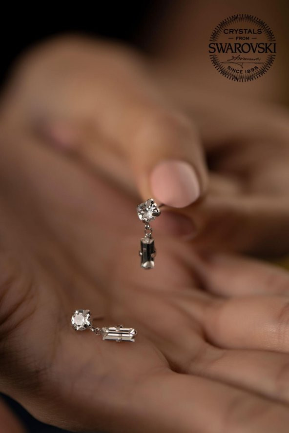 Swarovski Taşlı Çubuk ve Tektaş Model Gümüş Crystal Küpe - 5