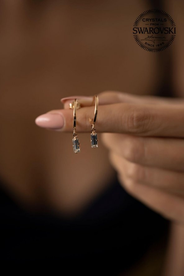 Swarovski Taşlı Çubuk Model Rose Kaplama Gümüş Crystal Küpe - 3