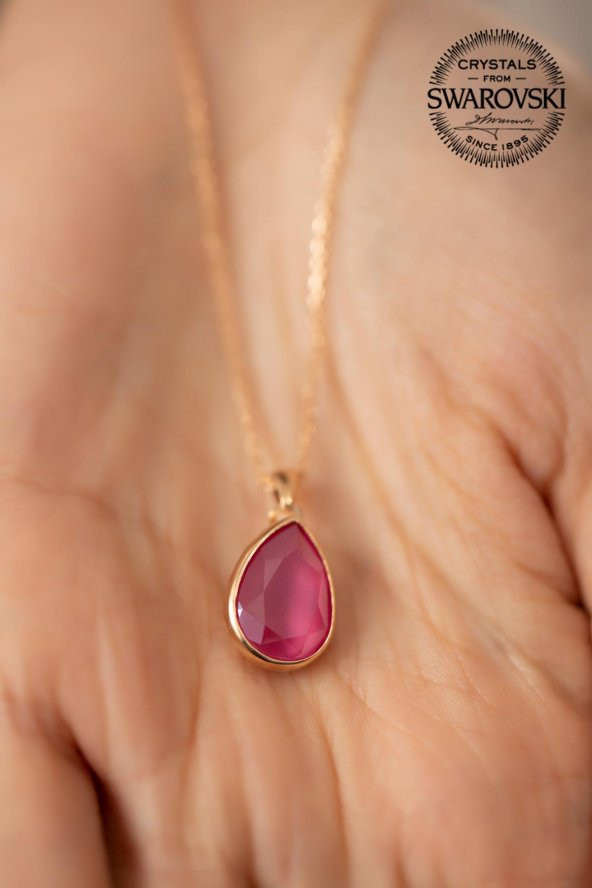Swarovski Taşlı Damla Model Rose Kaplama Gümüş Crystal Kolye - 2