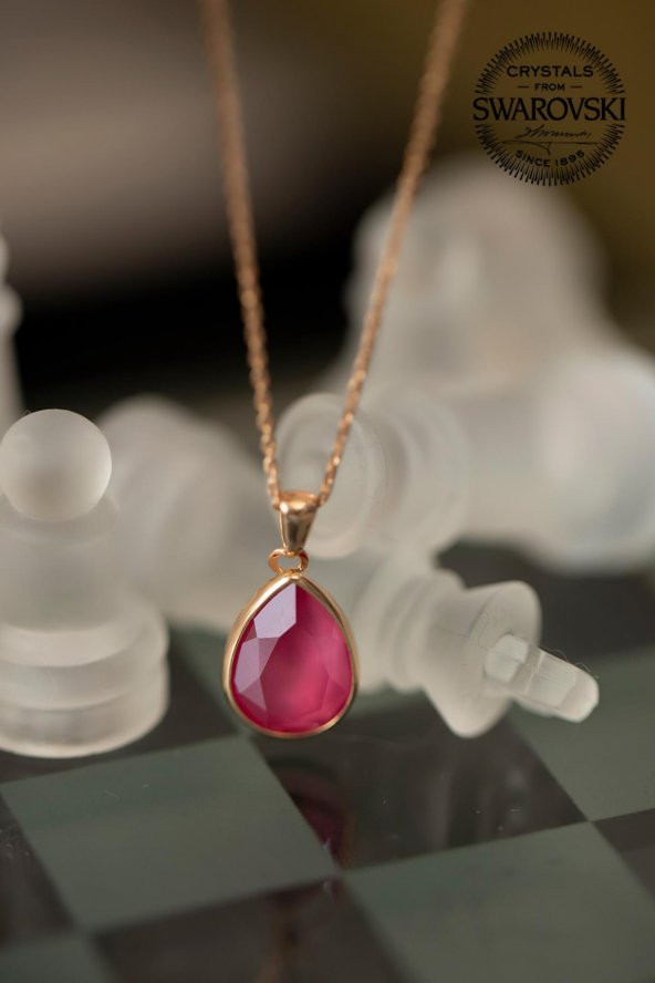 Swarovski Taşlı Damla Model Rose Kaplama Gümüş Crystal Kolye - 3