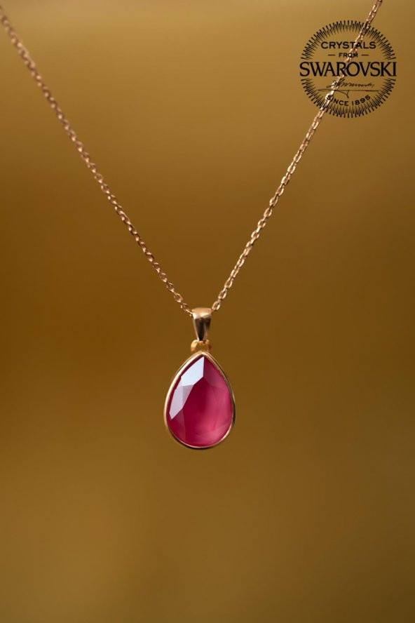 Swarovski Taşlı Damla Model Rose Kaplama Gümüş Crystal Kolye - 4
