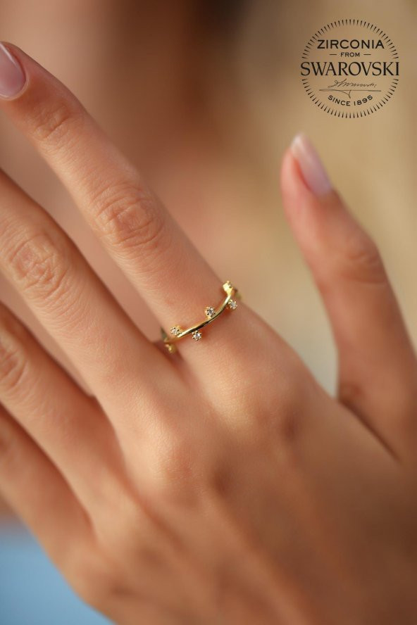 Swarovski Taşlı Sarmaşık Model Altın Kaplama Gümüş Zirconia Yüzük - 2