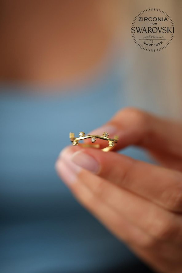 Swarovski Taşlı Sarmaşık Model Altın Kaplama Gümüş Zirconia Yüzük - 4