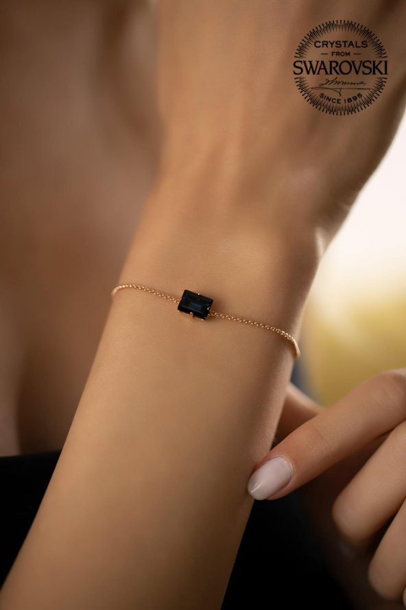 Swarovski Taşlı Baget Model Rose Kaplama Gümüş Crystal Bileklik - 3
