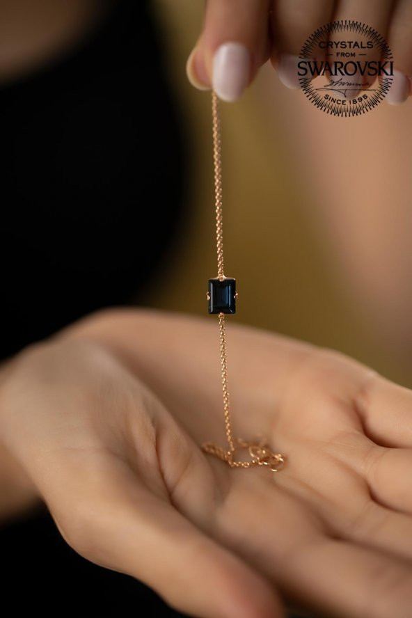 Swarovski Taşlı Baget Model Rose Kaplama Gümüş Crystal Bileklik - 4