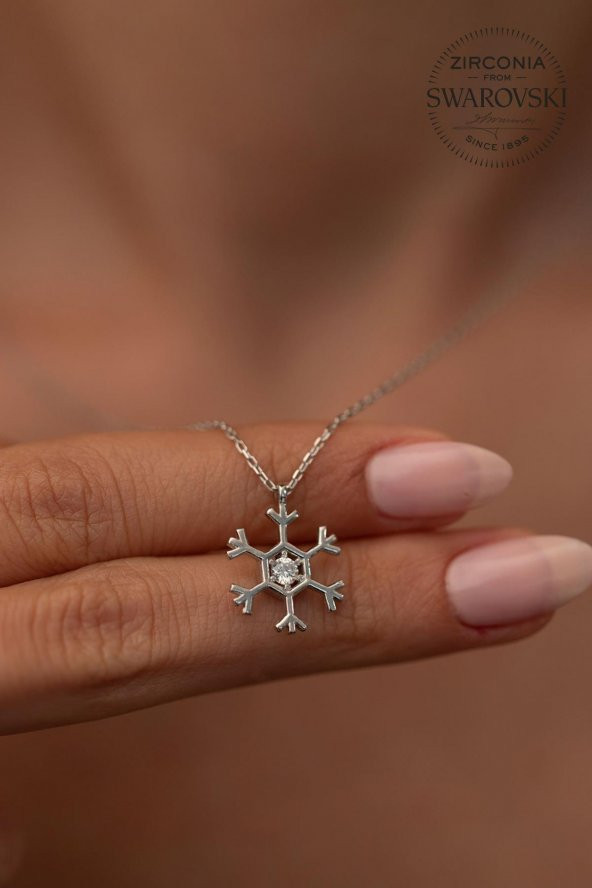 Swarovski Taşlı Kar Tanesi Model Gümüş Zirconia Kolye