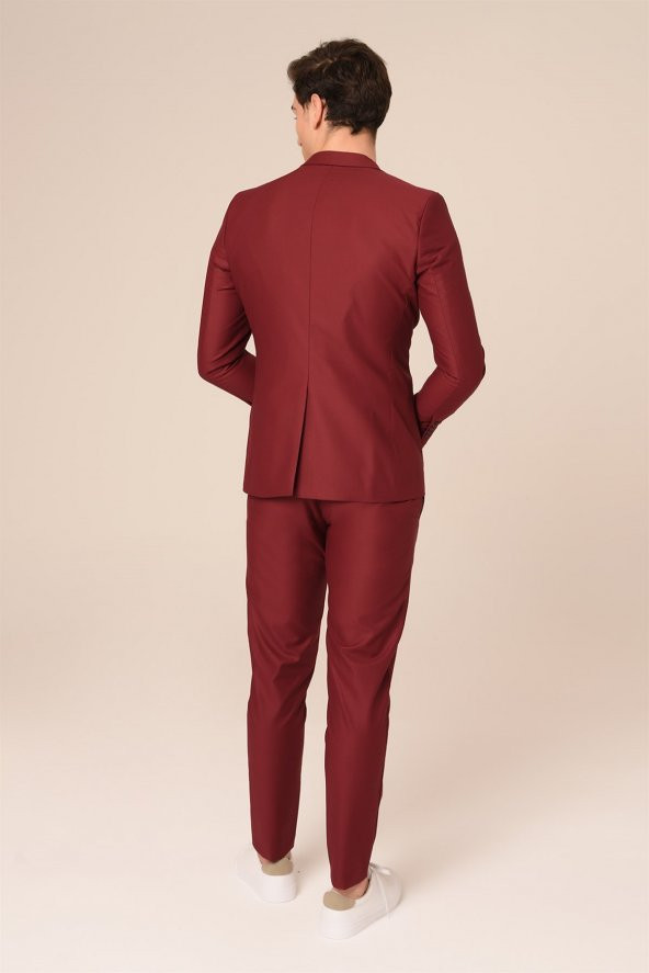 Bordo Spor Takım Elbise Jogger Pantolonlu Slim Fit | Agustini - 3