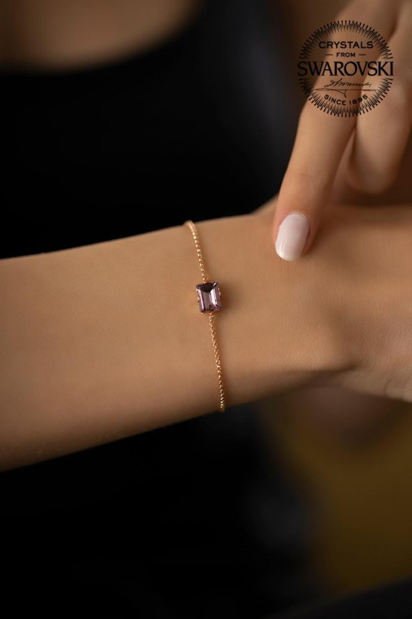 Swarovski Taşlı Baget Model Rose Kaplama Gümüş Crystal Bileklik