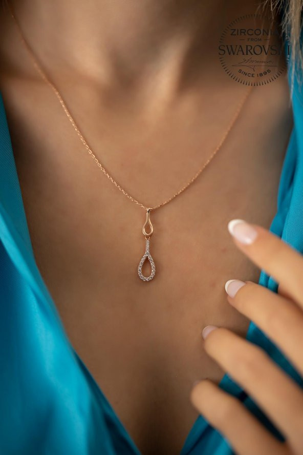 Swarovski Taşlı Çift Kese Model Rose Kaplama Gümüş Zirconia Kolye