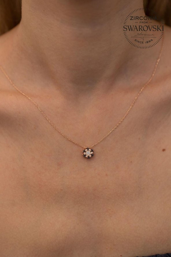 Swarovski Taşlı Kar Tanesi Model Rose Kaplama Gümüş Zirconia Kolye - Resim 2