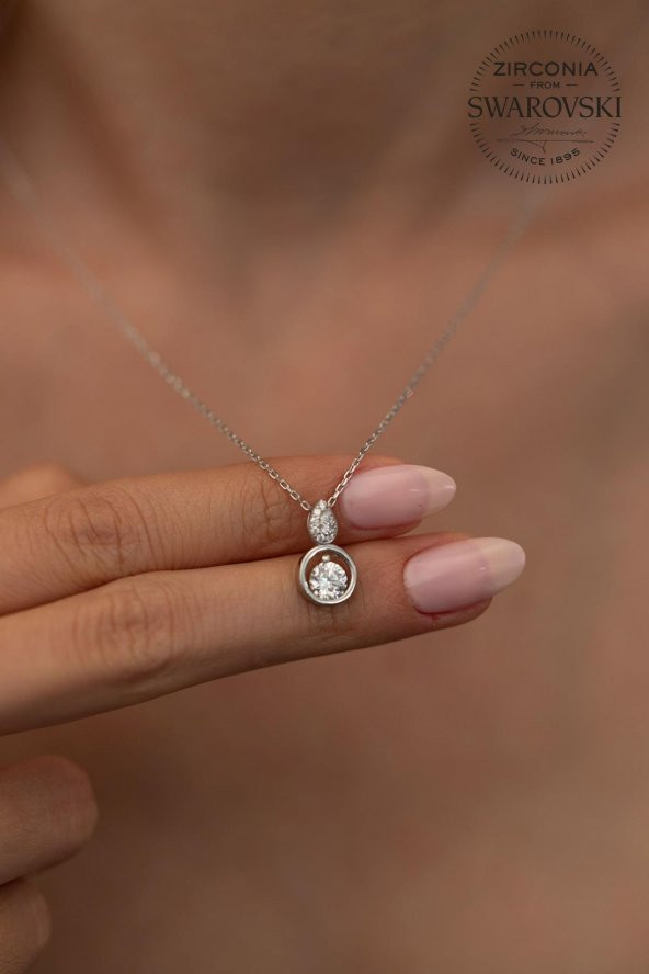 Swarovski Taşlı Damla ve Halka Model Gümüş Zirconia Kolye
