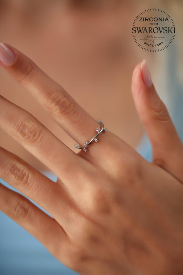 Swarovski Taşlı Sarmaşık Model Gümüş Zirconia Yüzük - 2