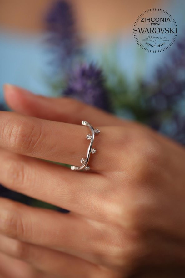 Swarovski Taşlı Sarmaşık Model Gümüş Zirconia Yüzük - 3