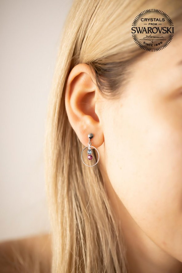 Swarovski Taşlı Halka ve Üçtaş Model Gümüş Crystal Küpe - 2