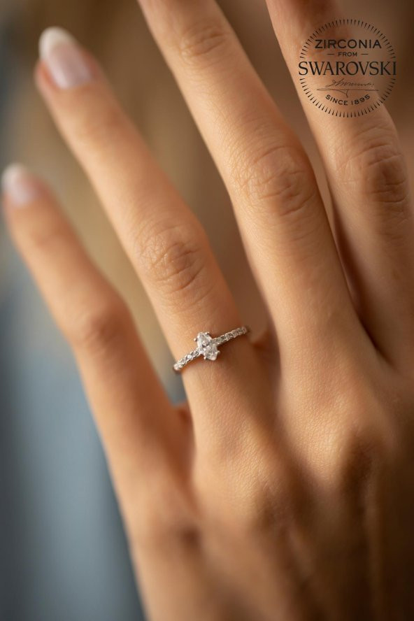 Swarovski Taşlı Mekik Model Gümüş Zirconia Yüzük - 3