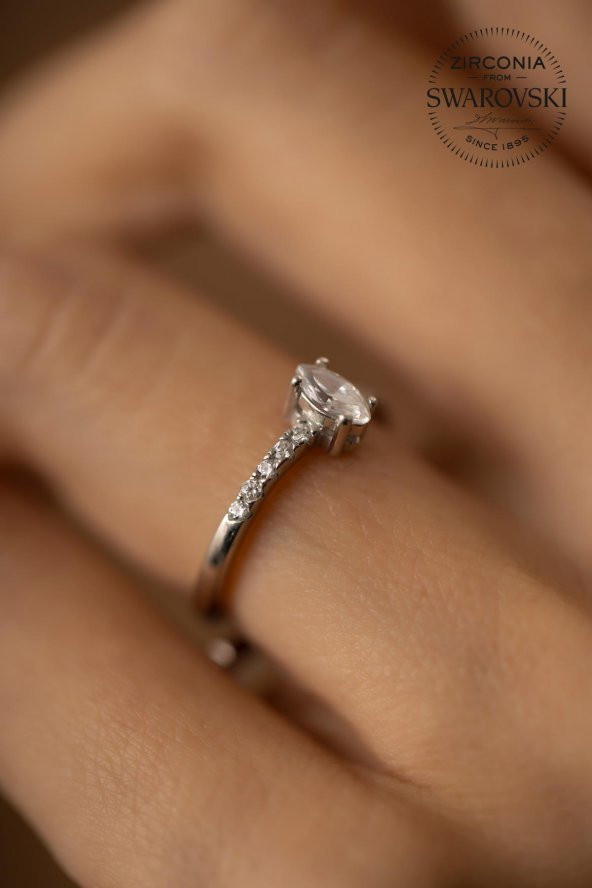 Swarovski Taşlı Mekik Model Gümüş Zirconia Yüzük - 4