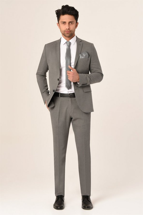 Gri Renk  Erkek Takım Elbise Slim Fit | Agustini