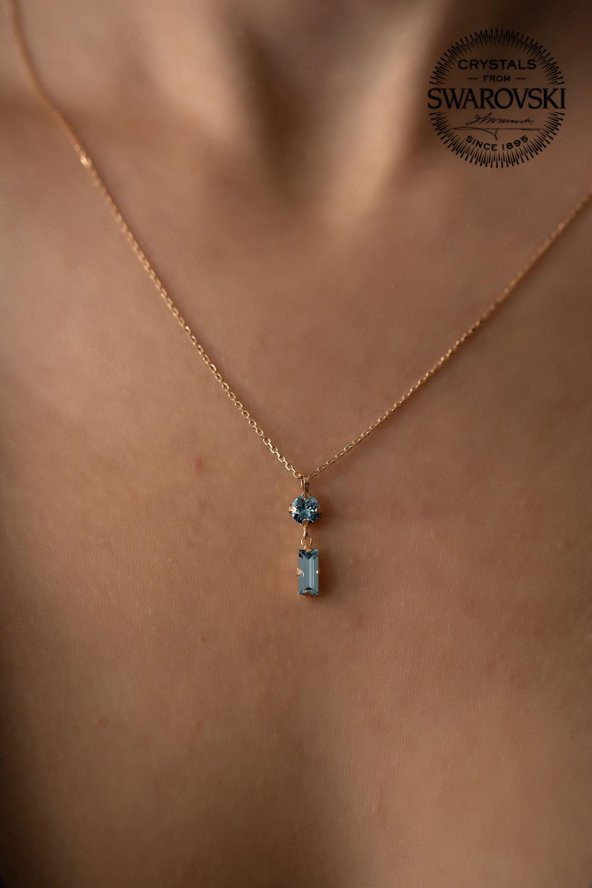 Swarovski Taşlı Çubuk ve Tektaş Model Rose Kaplama Gümüş Crystal Kolye - 2