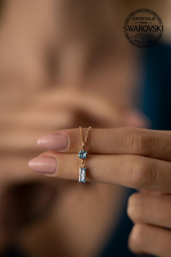 Swarovski Taşlı Çubuk ve Tektaş Model Rose Kaplama Gümüş Crystal Kolye - 3