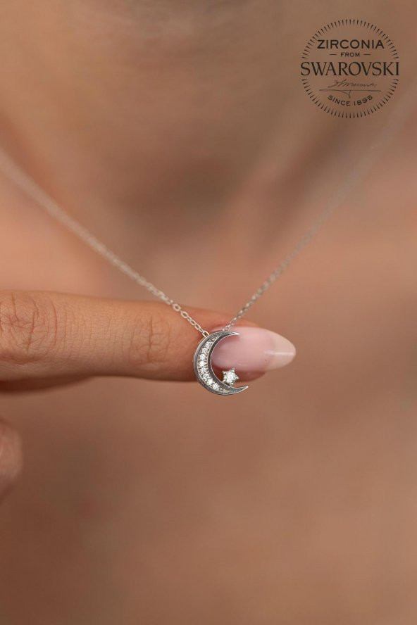 Swarovski Taşlı Ayyıldız Model Gümüş Zirconia Kolye