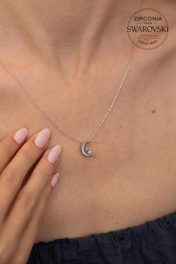 Swarovski Taşlı Ayyıldız Model Gümüş Zirconia Kolye - 2