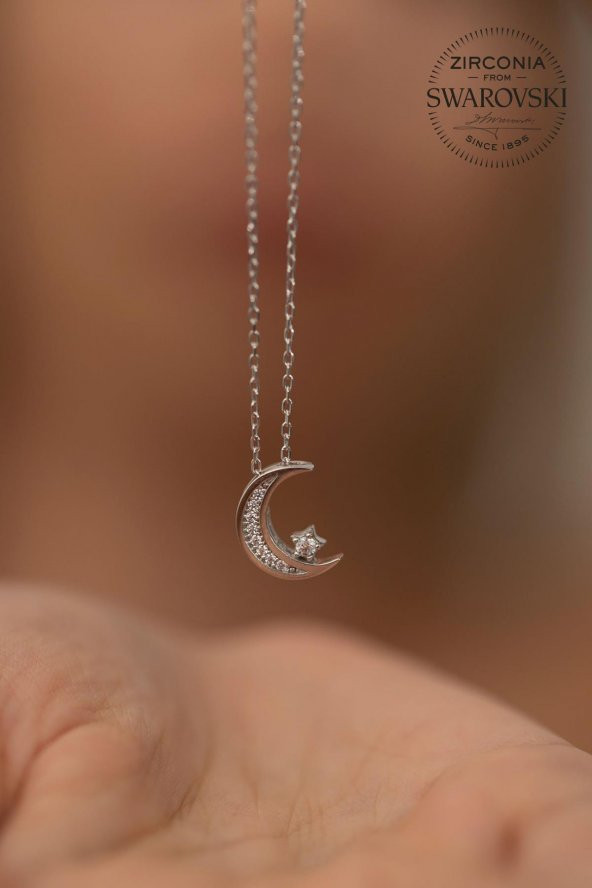 Swarovski Taşlı Ayyıldız Model Gümüş Zirconia Kolye - 3