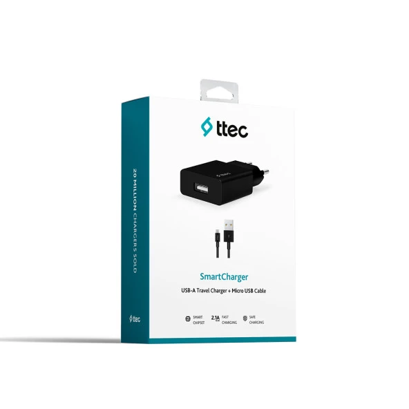 Ttec 2SCS20MS SSmartcharger Seyahat Şarj Aleti 2.1A + Micro Usb Kablo,Siyah