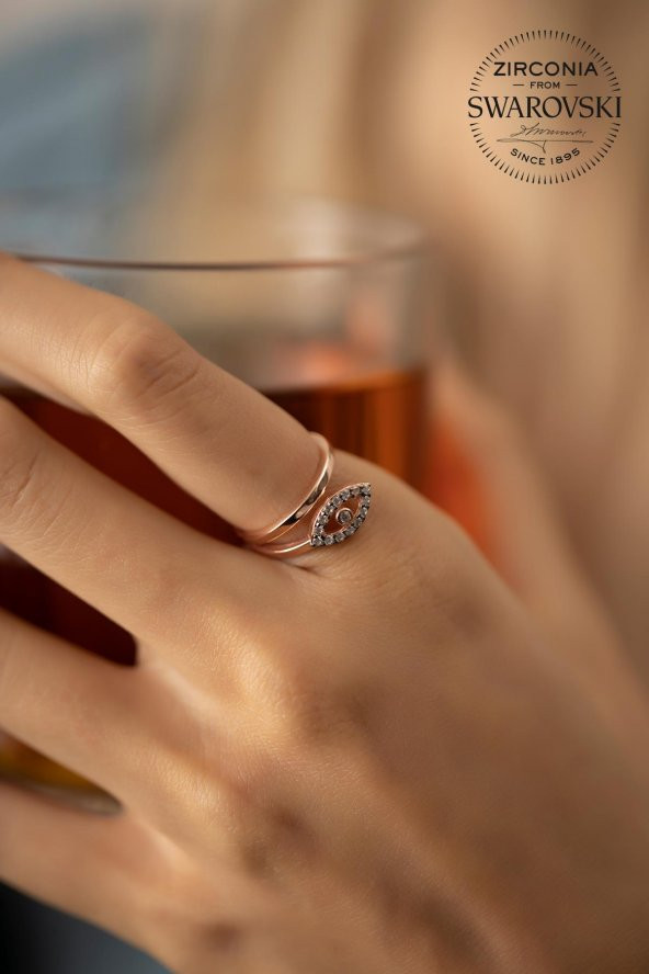 Swarovski Taşlı Göz Model Rose Kaplama Gümüş Zirconia Yüzük - 2