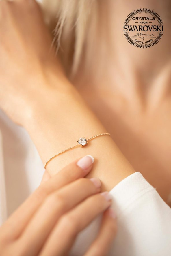 Swarovski Taşlı Tektaş Model Rose Kaplama Gümüş Crystal Bileklik - 3