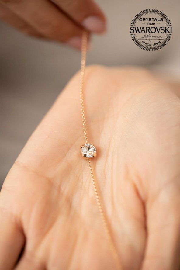 Swarovski Taşlı Tektaş Model Rose Kaplama Gümüş Crystal Bileklik - 4