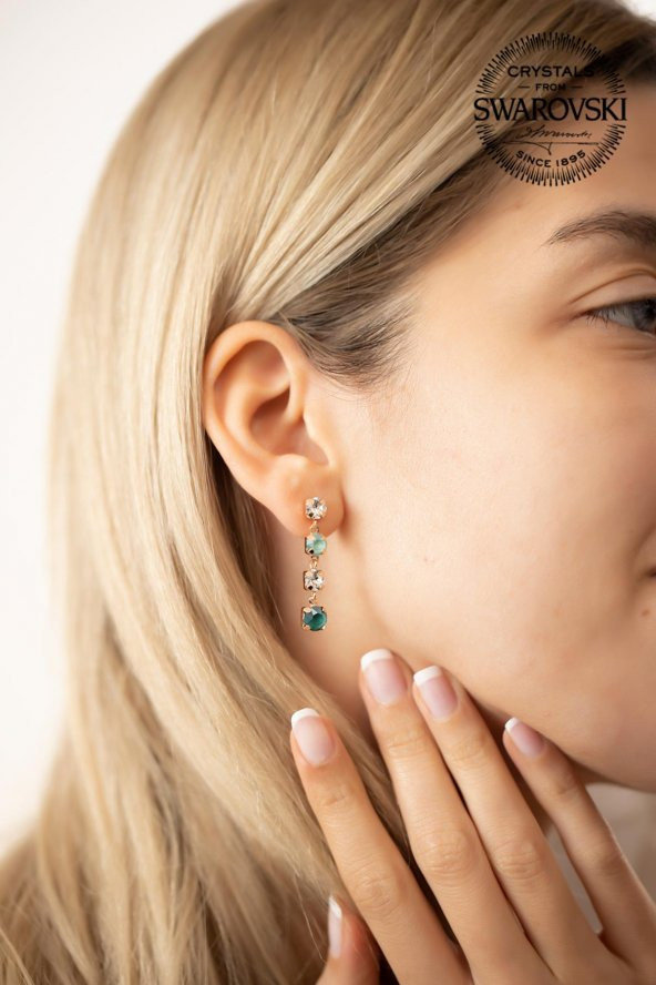 Swarovski Taşlı Dört Taş Model Rose Kaplama Gümüş Crystal Küpe - 2