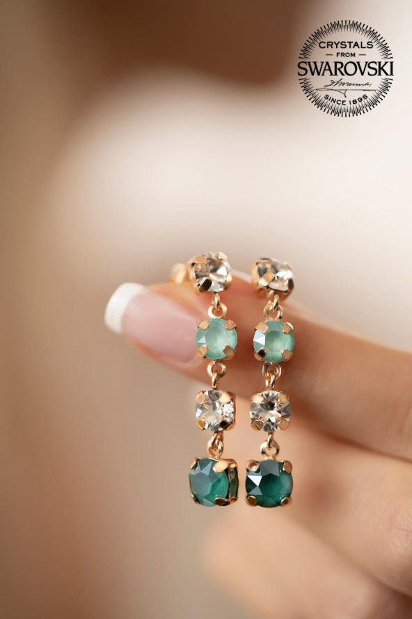 Swarovski Taşlı Dört Taş Model Rose Kaplama Gümüş Crystal Küpe - 3