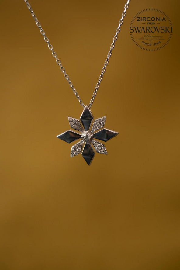 Swarovski Taşlı Rüzgar Gülü Model Gümüş Zirconia Kolye - 2