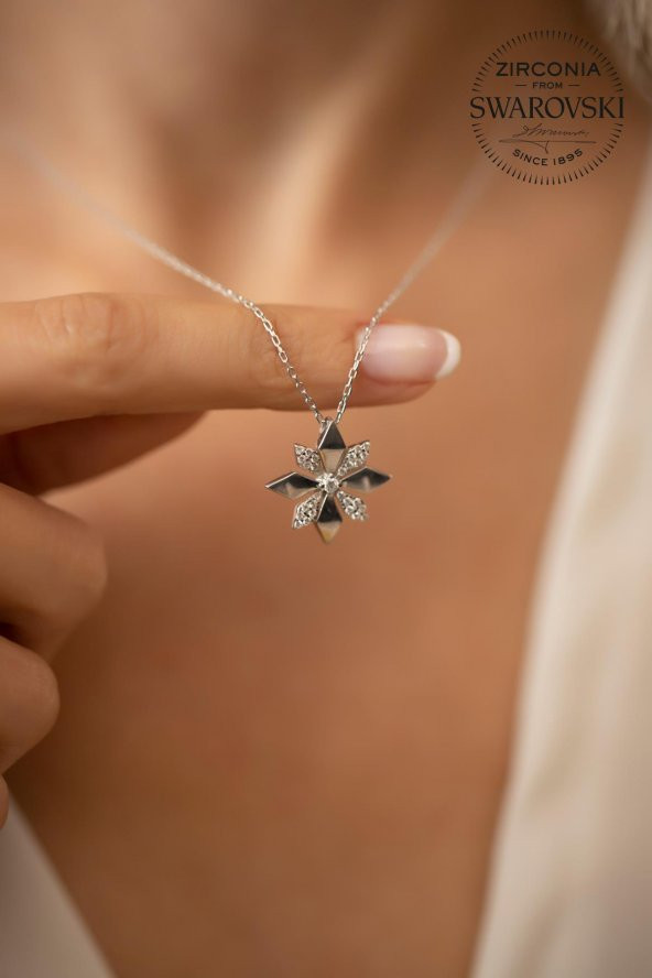 Swarovski Taşlı Rüzgar Gülü Model Gümüş Zirconia Kolye - 4