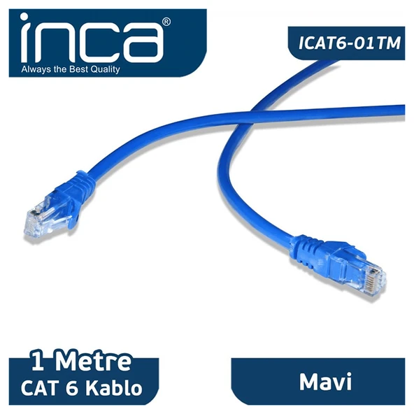 Inca Cat6 26 AWG 1 Metre Mavi Patch Kablo - 1