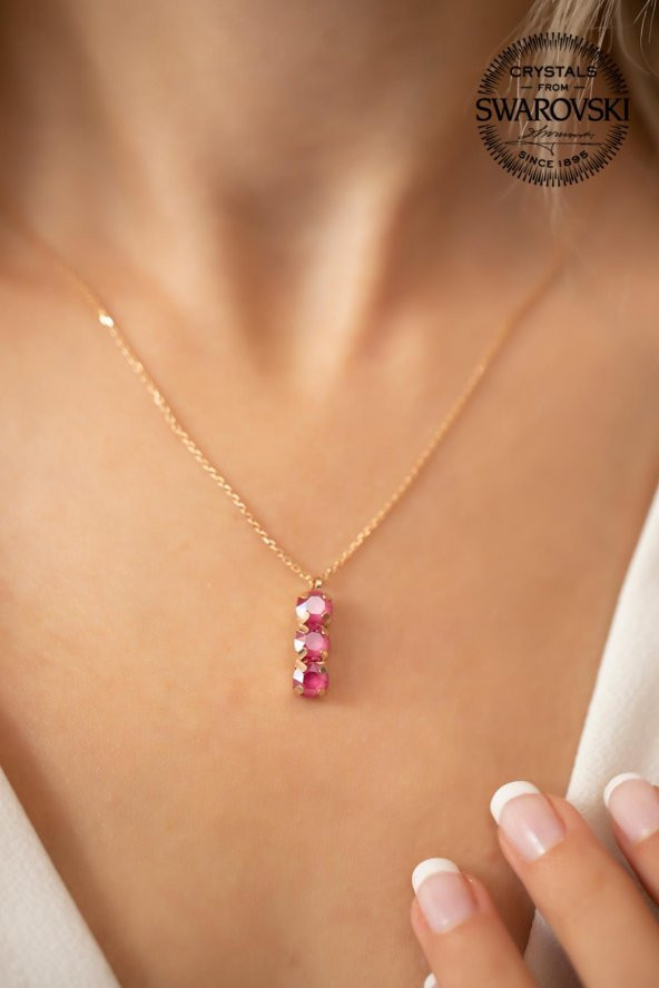 Swarovski Taşlı Üçtaş Model Rose Kaplama Gümüş Crystal Kolye
