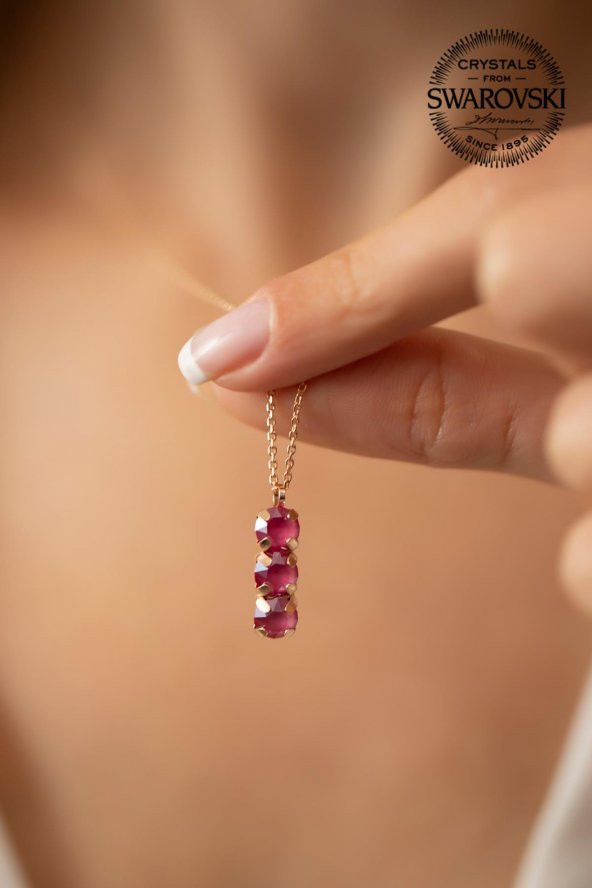 Swarovski Taşlı Üçtaş Model Rose Kaplama Gümüş Crystal Kolye - 2