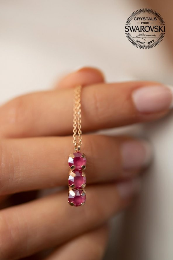 Swarovski Taşlı Üçtaş Model Rose Kaplama Gümüş Crystal Kolye - 3