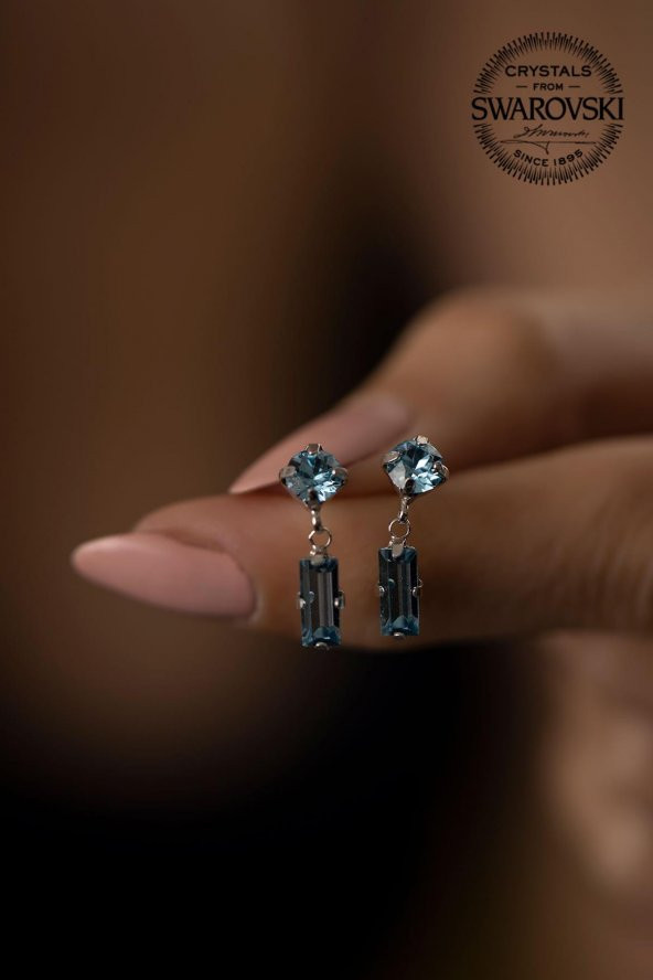 Swarovski Taşlı Çubuk ve Tektaş Model Gümüş Crystal Küpe - 4