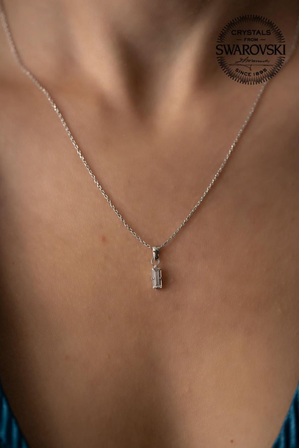 Swarovski Taşlı Çubuk Model Gümüş Crystal Kolye - 2