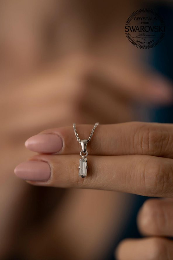 Swarovski Taşlı Çubuk Model Gümüş Crystal Kolye - 3