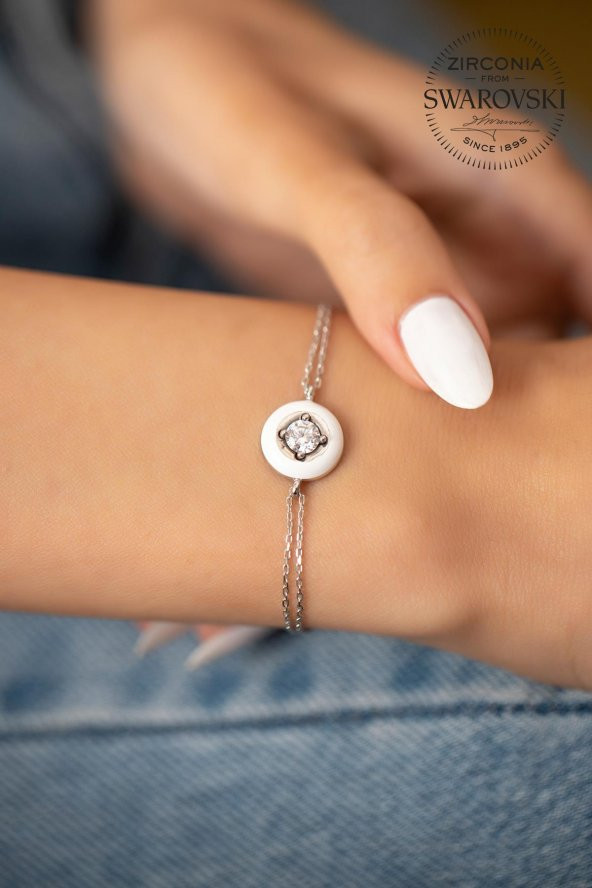 Swarovski Taşlı Yuvarlak Model Gümüş Zirconia Bileklik - 2