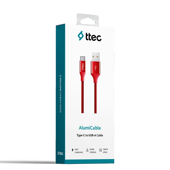 Ttec Alumicable 2Dk18K Typec Şarj Kablosu,Kırmızı
