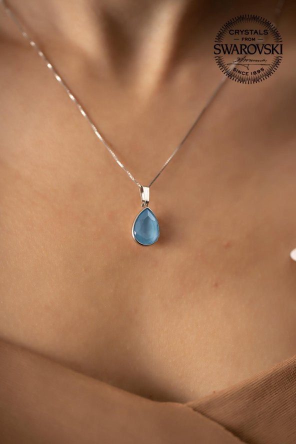 Swarovski Taşlı Damla Model Gümüş Crystal Kolye - 2
