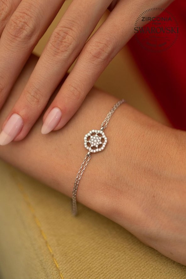 Swarovski Taşlı Kar Tanesi Model Gümüş Zirconia Bileklik - 2